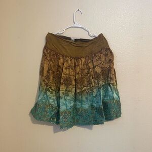 Zara Brown and Blue A-Line Skirt
